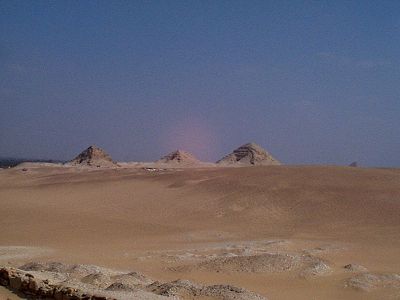 Abu Sir Pyramids from Abu Ghurab - Copyright  1998 Andrew Bayuk, All Rights Reserved