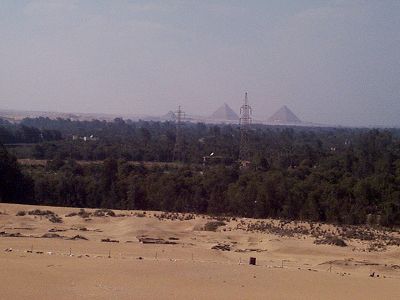 Pyramids of Giza from Abu Ghurab - Copyright  1998 Andrew Bayuk, All Rights Reserved